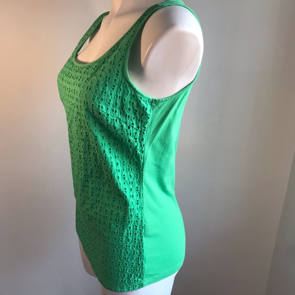 New York & Company Lime Green Eyelet Overlay Tank - Picture 3 of 8